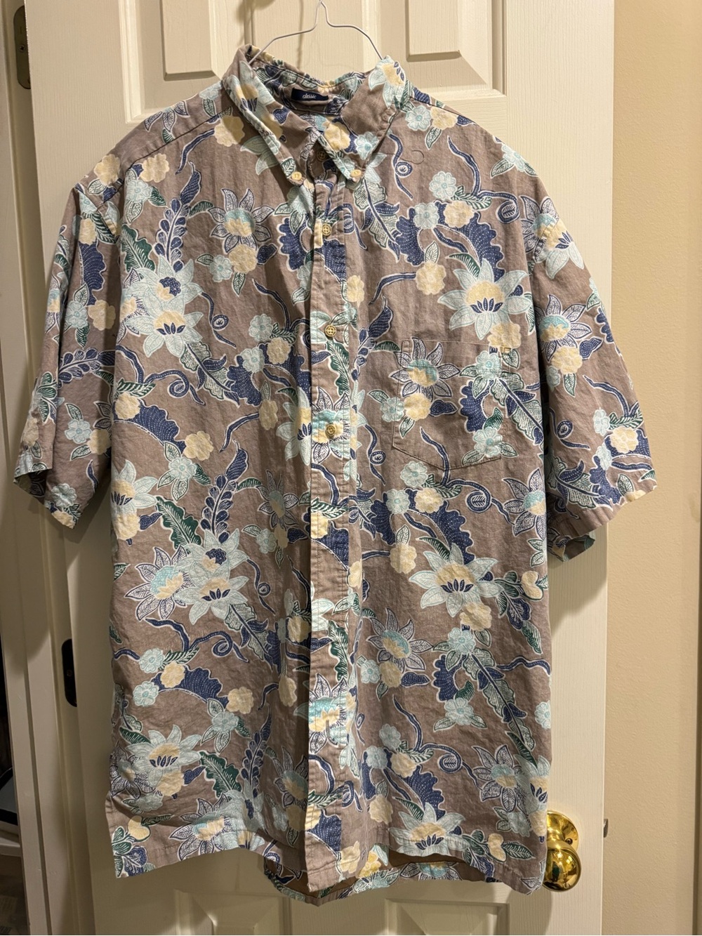 Reyn Spooner Men's Short-Sleeve Floral Button-Up Shirt - Taupe / Blue